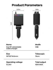 REMAX 藍牙 5.3 FM 發射器與車用充電器，附彩色氛圍燈，雙 74cm 可伸縮 USB-C 線，30W PD 快充，HD 麥克風免持通話，Type-C 充電器，iPhone 充電器，汽車配件，汽車用品，汽車必需品 - C88 - 查看 12