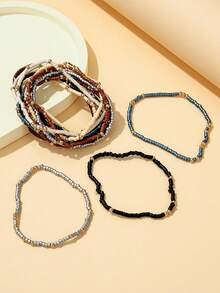 Bộ 14/10 vòng tay nhiều lớp đính hạt nhựa màu sắc sặc sỡ kiểu Bohemian và hạt CCB vàng dành cho nữ. - 10 chiếc, nhiều màu sắc khác nhau - Xem 5