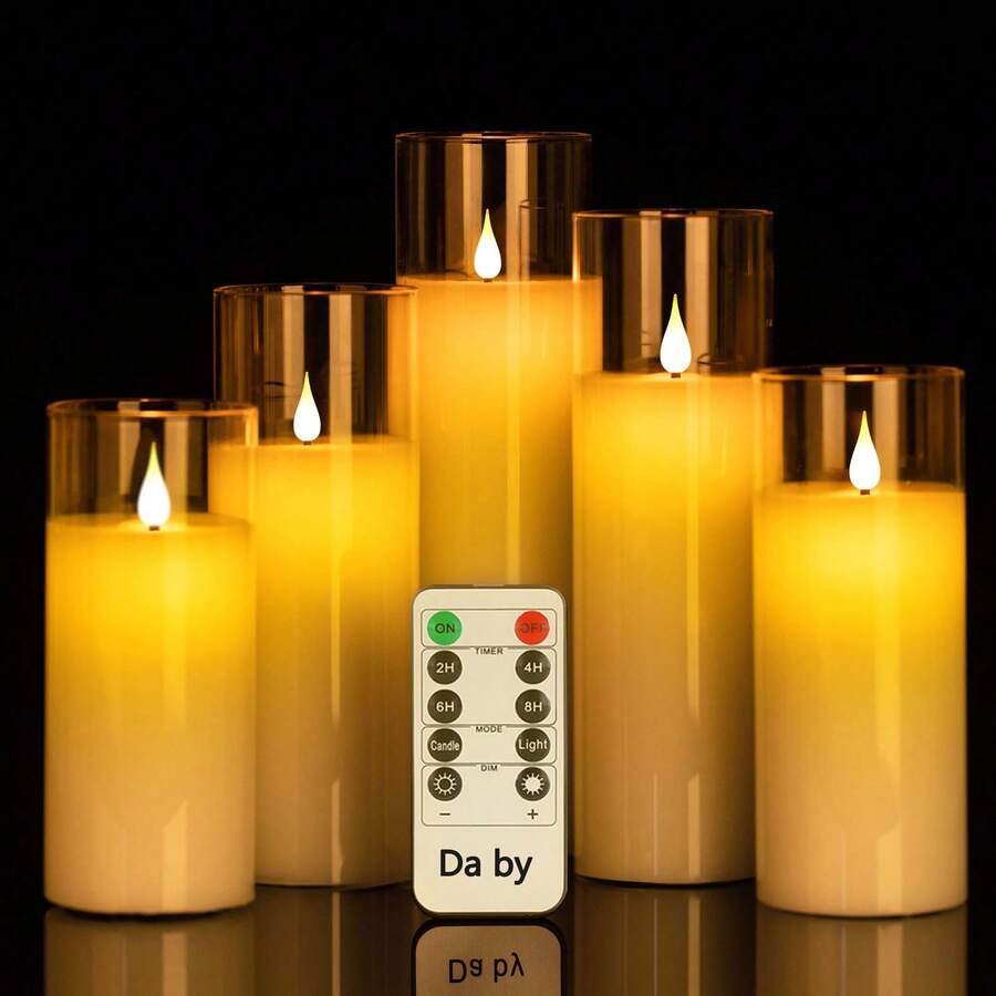 LED Flickering Flameless Candles With Remote And 2/4/6/8 H Timer, Pillar Battery Operated Candles, Set Of 6 Acrylic Candle For Party Festival Wedding Home Decor - 黃色 - 查看 1