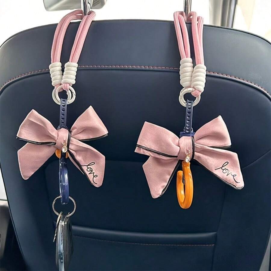 2个蝴蝶结汽车座椅挂钩，车内装饰收纳挂钩 - 多色 - 查看 1