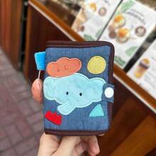 かわいいキャンバス財布 ショートジッパー コンパクト二つ折り デニム・灯芯絨素材 刺繍入りハイビジュアル カードケース兼ハンドポーチ - BB - チェックする 8