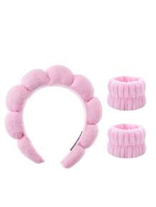 3pcs SPA Headband & Wristband Set, Fluffy Sponge Headband Suitable For Washing Face, Makeup, Skincare, Bubble Mask, Cosmetics, Hair Accessories, Cloud Headband, Hairband, Hair Hoop, Bathroom Decor - Multicolor - View 10