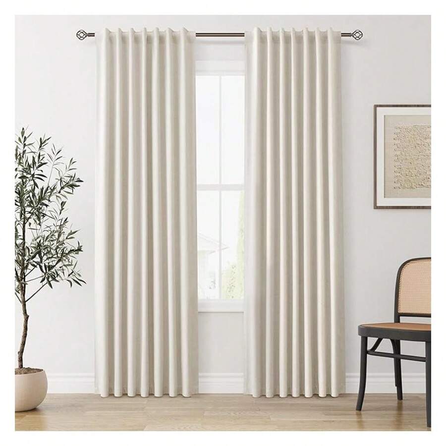 Blackout Curtains 84 Inch Length - 2 Panels Natural Linen Thermal Insulated Drapes For Bedroom, Living Room -Beige Boho Farmhouse - 如圖626 - 查看 1