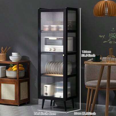 Acrylic Display Cabinet With Three To Four Layers, Featuring A Black Bamboo Design For Collectibles, Dustproof Cell Storage, Toy Model Showcase, Household Bookshelf, And Water Bar Cabinet, As Well As Kitchen Utensil Storage
