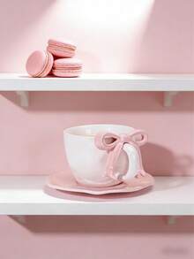 Un ensemble de tasses à café et soucoupes avec anses en forme de nœud, en céramique, élégant et créatif, convenant aux tasses à lait pour le petit-déjeuner et aux tasses à café arabe, parfait pour une utilisation au bureau/à la maison, et un excellent cadeau pour les femmes. - Multicolore - Voir 10
