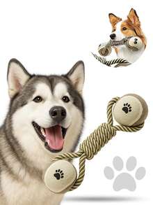 Durable Dog Chew Toys, Puppy Teething Toys, Interactive Pet Toys, Interactive Dumbbell Rope Combination Toys, Aggressive Dog Rope Toys, Chew Toys, Cotton Dog Toy Rope - Multicolor - View 1