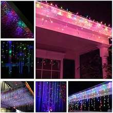 Cascada de 500 luces LED. 10 metros de largo, color blanco, Navicolors, con control para 8 diferentes movimientos de luz. (Blanca, 500 L Cable Transparente) - Cable Multicolor-500L Transparente - Ver 2