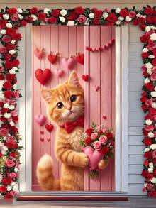 1件情人节泰迪熊心形花环 - 浪漫爱情主题花环，泰迪熊手捧玫瑰花束，饰以心形图案，情人节前门装饰，节日家居装饰，情人节墙面装饰礼物及家居装饰 - 彩色 - 查看 11