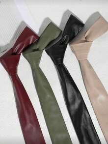 1pc Men's Fashion Casual Solid Color 2 Inch Narrow Handmade PU Necktie, Suitable For Daily Work, Outing, Business, School, Party Matching