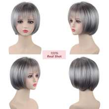 Short Gray Bob Wig With Bangs For White Women 10 Inch Layered Mix Gretraight Bob Wig Chin Length Salt And Pepper Wigs For Women Synthetic Natural Looking Daily Party Wig,38547124 - 無色 - 查看 2