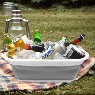 1pc 2.6 Gallon (10L) Collapsible Wash Basin, Space-Saving Multipurpose Folding Sink Basin, Kitchen Storage Tray, Suitable For Outdoor Camping, Vegetable Washing, RV (Rectangular)