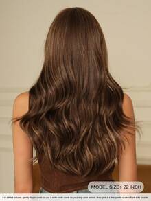 7JHH WIGS Tóc giả màu nâu gợn sóng chất lượng cao 22 inch có mái, tóc giả xoăn bồng bềnh tổng hợp điểm xuyết highlight vàng, sợi tổng hợp chịu nhiệt, không cần keo dán, thích hợp cho nữ mặc hàng ngày, cosplay, phụ kiện dự tiệc lễ hội âm nhạc, phong cách Y2K. - Màu nâu highlight - Xem 4