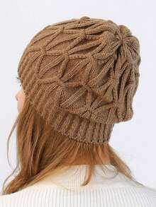 1pc Unisex Cable Knit Beanie Hat, Warm And Fashionable Acrylic Knit Cap - Black - View 3