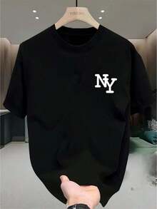 Camiseta cuello redondo y manga corta. Estilo casual con estampados modernos y cómodos. Paras y mujeres, estilo pareja, pareja, camiseta de manga corta con estampado de moda - Negro - Ver 5