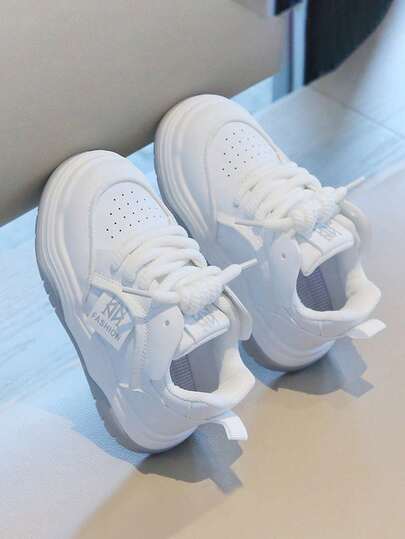 Kids' Fashion Sneakers - Classic Black & White Color Block, Breathable Mesh Upper, Thick Non-Slip Sole, Unisex Casual Daily Wear