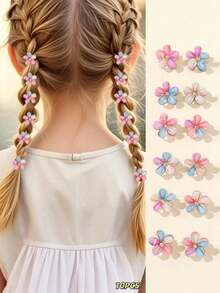 10pcs Girls Simple Fresh Rhinestone Flower Hairclips, Beach Resort Style - Pink - View 5