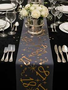 18岁生日桌旗，金色数字18和星星图案，复古18岁生日派对餐桌装饰，金色网纱桌裙，生日派对和宴会 - 彩色 - 查看 10