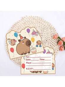 Tarjeta de invitación a fiesta con tema de capibara adorable, invitación de cumpleaños de capibara, invitación a fiesta con tema animal, adecuada para fiesta de cumpleaños, tarjeta de agradecimiento, tarjeta de regalo especial - Multicolor - Ver 5