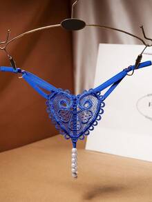 1 Piece Fashion Women Sexy Lingerie Erotic G-String Panties Butterfly Lingerie Crotchless Artificial Pearl String Thong, Ideal Gift Choice - 酒紅色 - 查看 3