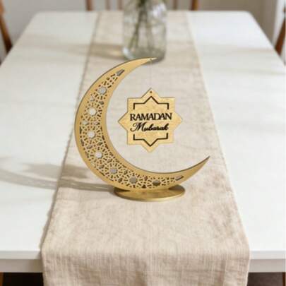 Ramadan Blessing Wooden Crescent Moon Sign - No Electricity Needed, Eid Decoration, Islamic Home Decor