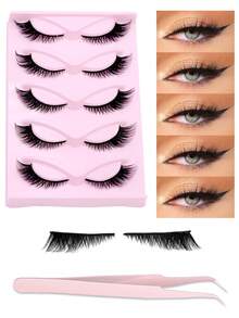 5 Pairs Cat Eye False Eyelashes Set With Eyelash Brush And Applicator, Natural Looking, Soft & Fluffy, Handmade, Dramatic 3D Faux Mink Eyelashes, Long & Silky, Suitable For Daily, Work, Meetings - Fox Eye Lashes - View 2