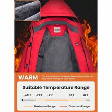 Women's Waterproof Ski Warm Winter Coats Windproof Winter Jackets Women Fleece Lined Windbreaker With Hood - Red + Medium - View 6