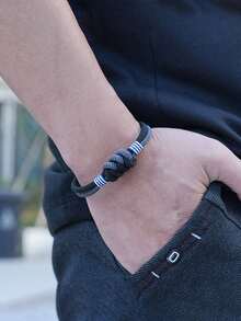 1Pc Men's Bracelet Interlocking Loop With Magnetic Clasp Rope Wrap Bracelet For Men Casual Jewelry