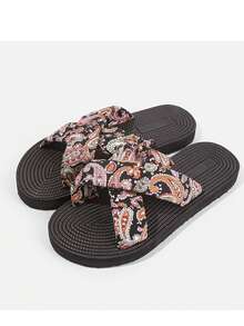 Women's Elegant Criss-Cross Strap Slippers, Random Printed, Fashion Criss-Cross Strap Sandals, Suitable For Beach, Vacation, All Seasons - Multicolor - View 2