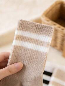 1/6 pares de meias unissex listradas de cor sólida até a metade da panturrilha, meias confortáveis, casuais, criativas e versáteis para o dia a dia, estilo universitário, perfeitas para a volta às aulas, adequadas para todas as estações. - Multicolorido - Ver 7