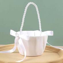 1 giỏ hoa bằng satin cho bé gái, thích hợp cho đám cưới, tiệc mừng em bé, trang trí đám cưới, tiệc cô dâu, trang trí đám cưới cho bé gái. - Nhiều màu - Xem 9