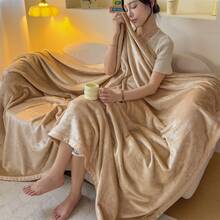 纯色法兰绒毯，高克重，素色午睡毯 - 奶茶駝 - 查看 3