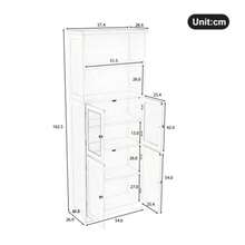 57.4 X 28.5 X 160cm Badezimmer-Hochschrank Mit Stauraum, Volllackierung, Glasschranktür, Holzschranktür, Zwei Offene Ablagefächer, Verstellbare Trennwände, Einfache Textur, White - White - View 2