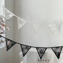 浪漫蕾丝布艺花环三角旗，女孩房墙面悬挂横幅，适合儿童生日、婴儿派对、婚礼派对装饰 - 彩色 - 查看 2