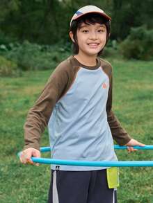 Balabala Camiseta de manga larga para niños, camiseta de primavera de algodón de secado rápido 2026 - Tono café azul - Ver 2