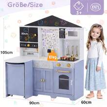Cucina per bambini, cucina giocattolo - design creativo della casa, accessori ed effetti sorpresa, adatta a bambini dai 3 anni in su, legno + plastica, bianco + viola, 60x90x105cm - Blu - Visualizzare 8