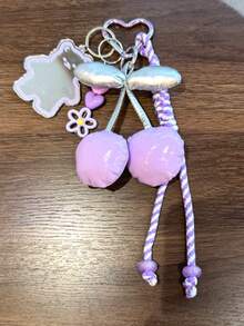 1pc Cute Pink & Purple Cherry Fruit Design Keychain Pendant, Cartoon Bear Bag Charm - Multicolor - View 10