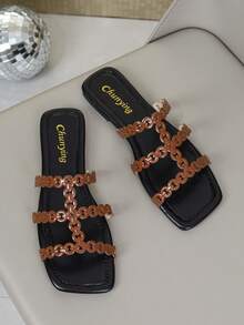 Nuevas sandalias de playa retro versátiles y elegantes de moda para el verano, cómodas zapatillas planas, zapatos de vacaciones con forma de H - Marrón - Ver 7