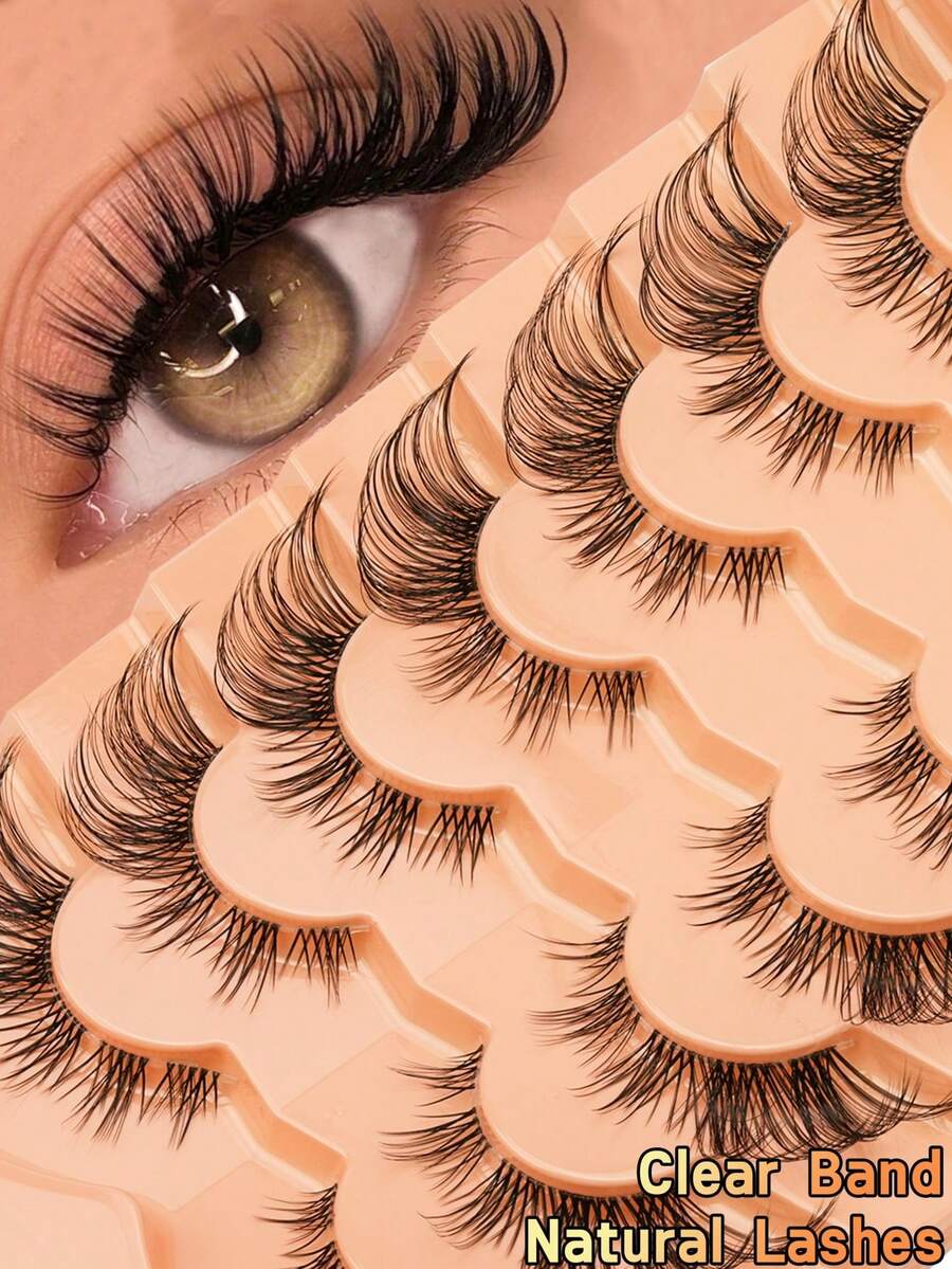7 Pairs Of Perfect Makeup Faux Mink Eyelashes - Luxurious & Wispy & Fluffy Cat Eye Style, Natural Look Strip Lashes, D Curl, Fragrance-Free, Voluminous Multi-Pair Pack For Dramatic Eye Enhancement - Cat Eye Lashes - View 1
