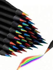 6支装巨型彩虹色铅笔，木质多色彩虹铅笔，多色绘画铅笔，素描绘画可擦橡皮文具 - 彩色 - 查看 11