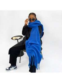 Winter Scarf For Women - Mohair Winter Scarf, Soft Scarves For Women/Men, Soft Chunky Scarfs - Màu xanh lam - Xem 6