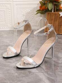 银色超高跟凉鞋，单带镂空设计，搭扣闭合，性感优雅，时尚派对/工作场合女鞋 - 銀色 - 查看 8