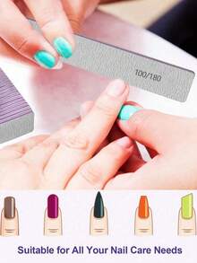 5/15pcs Professional Nail Files, 180/100 Grit Natural Nail Files, Double-Sided Washable Fine Textured Nail Files, Suitable For Home And Salon Use