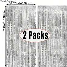 3pcs Silver Foil Fringe Curtains With Shiny Metallic Thread Backdrop, Suitable For Decorating Birthday, Wedding, Party, 70s, 80s And 90s Disco Theme, Graduation, Halloween, Bachelorette Party, Anniversary Decor, Adult Satin Sheer Curtains, Glitter Aluminum Foil Fringe Curtains (Rainbow Pink Party Supplies)