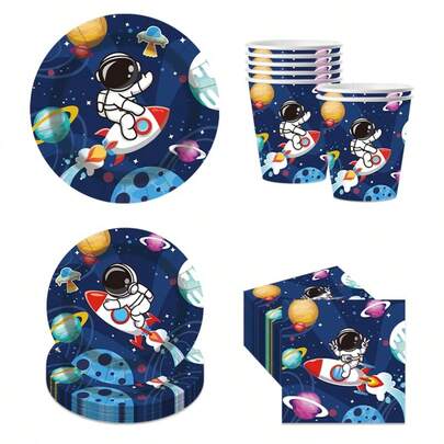 80/50-delars engångsservis med rymdtema, lämplig för 10/20 gäster, perfekt för olika tillfällen som bröllopsfester, födelsedagsfester, examensceremonier, högtidssammankomster, camping utomhus, familjemiddagar, grillfester och picknick, jul, alla hjärtans dag, karnevaler, ramadan, påsk och bröllop.