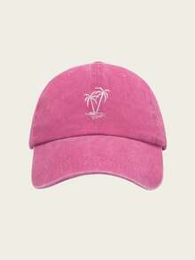 1pc New Washed Vintage Baseball Cap, Embroidered Palm Tree Pattern, Retro Soft Crown Sun Hat, Fashionable Solid Color Brim,Summer,Beach,Holiday,Festival,Travel - Black - View 15