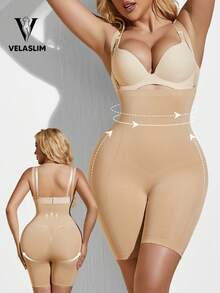 1pc Women's High Waist Slimming Shaping Shorts With Detachable Straps, Butt Lifting - Apricot - View 1