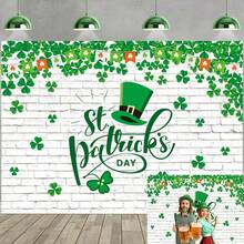 XCKALI Happy St. Patrick's Day Backdrop White Brick Wall St Patricks Day Party Decorations Green Lucky St Patricks Day Children Photography Backdrop 7x5FT - Multicolor - View 1