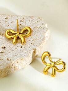 2pcs Minimalist Bow Stud Earrings, Sweet & Cute Pierced Jewelry, Suitable As Party Gifts - Gold - View 4