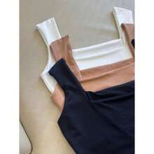Set Of 3 Premium Basic Cropped Tops With Square Neck, Minimalist Tank Top, Structured Fabric, Casual Fashion, Blogger Style 2026 - Đen/Beige/Trắng - Xem 3