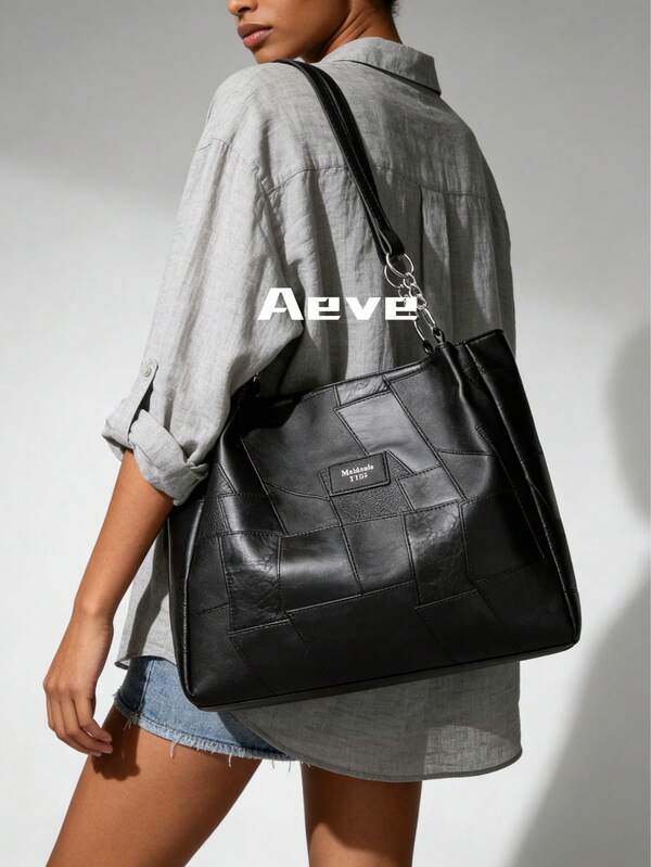 Women's Large Capacity Patchwork Textured Tote Bag, Vintage Punk Style Handbag, Y2K Fashion, Street Casual Shoulder Bag For Shopping, Dating, Fits Cosmetics, Work Commute, Travel